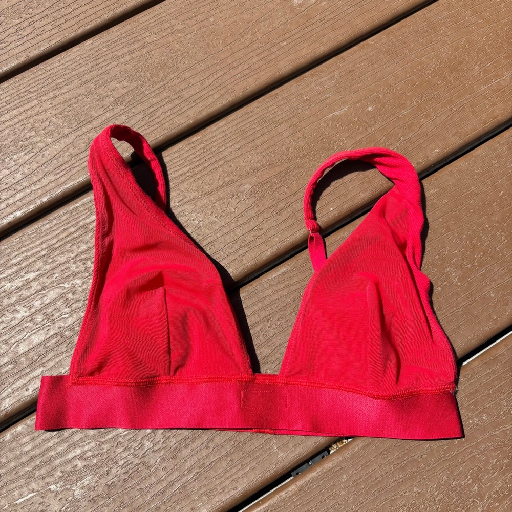 SKIMS Cotton Rib Plunge Bralette Women M Red Excellent Ribbed Elastic Band